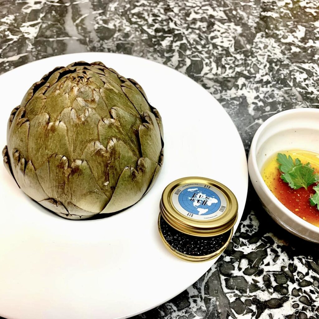 Duo caviar et artichaut au restaurant Co Paris